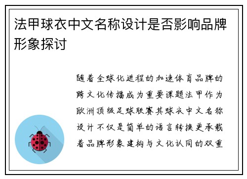 法甲球衣中文名称设计是否影响品牌形象探讨
