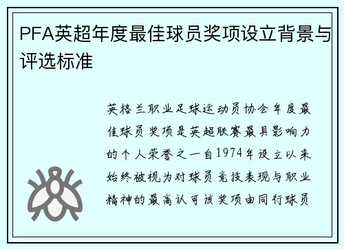 PFA英超年度最佳球员奖项设立背景与评选标准